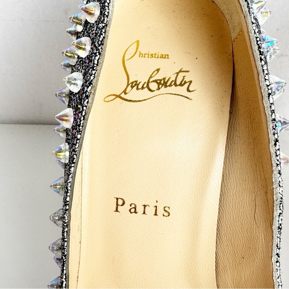 New CHRISTIAN LOUBOUTIN Nappa Mica Follies Spikes 100 Pumps Silver - Picture 8 of 10